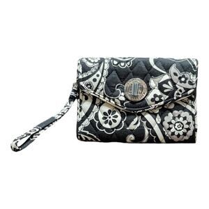 Vera Bradley Midnight Paisley Turnlock Wallet Black White Quilted Cotton Canvas